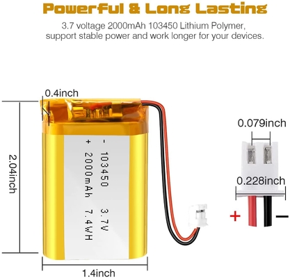 Batteria ricaricabile 3.7v 2000mah/batteria agli ioni di litio di NCM Li-ione JST