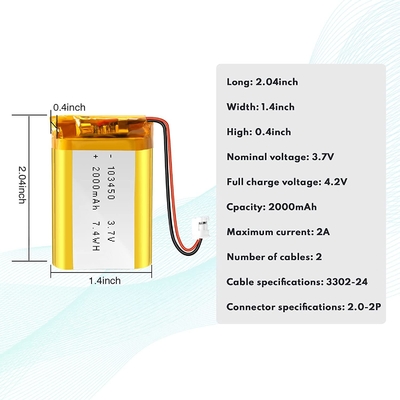 Batteria ricaricabile 3.7v 2000mah/batteria agli ioni di litio di NCM Li-ione JST